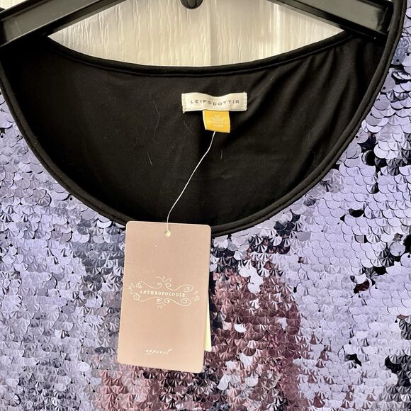 Leifsdottir for Anthropologie Sequin Top Blouse Medium Navy Blue Exclusive Glam - Picture 3 of 9